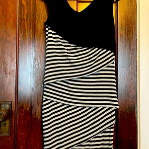 Body fitting Black & Gray stripe dress. 37 inch length.